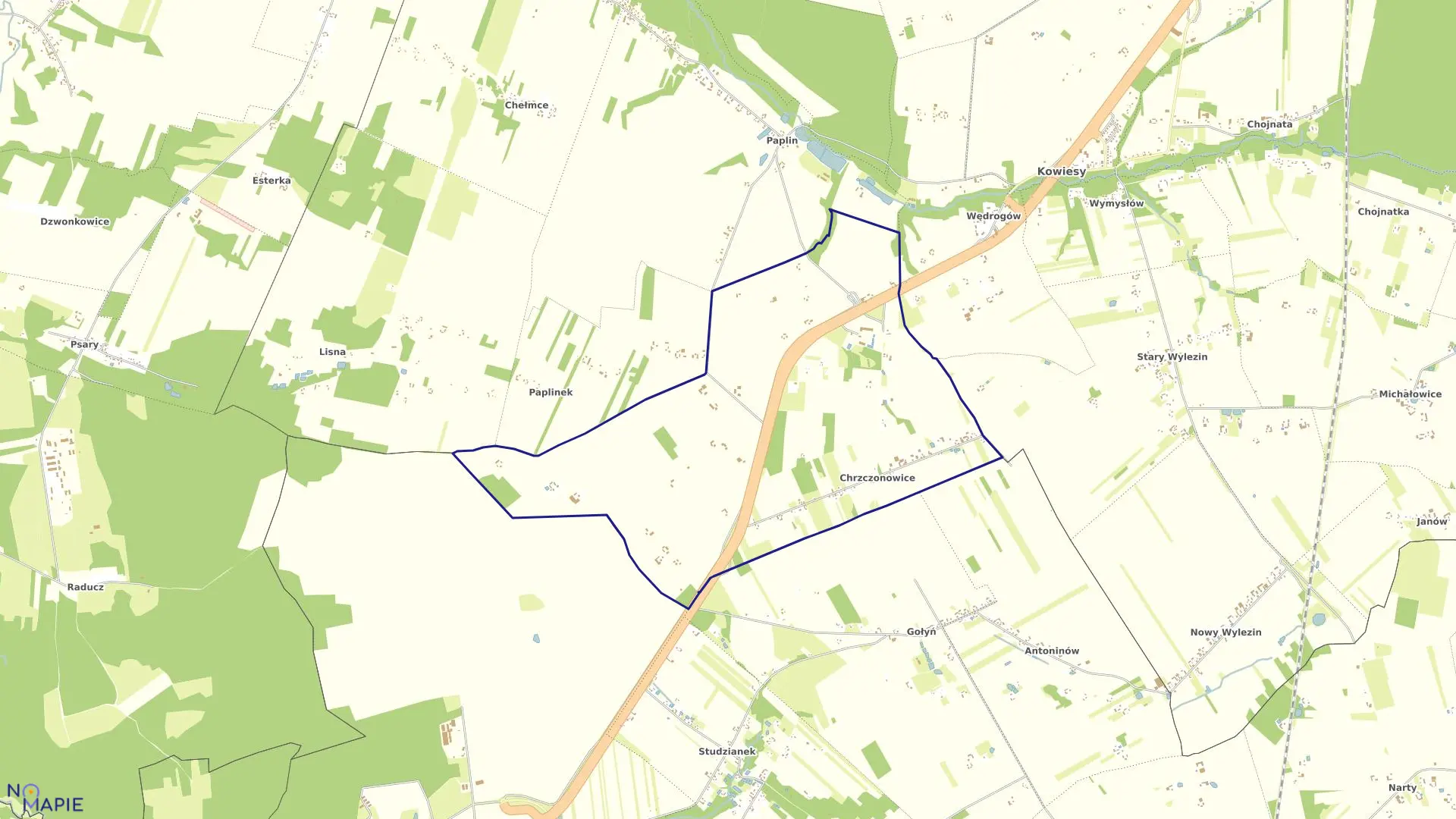 Mapa obrębu CHRZCZONOWICE w gminie Kowiesy