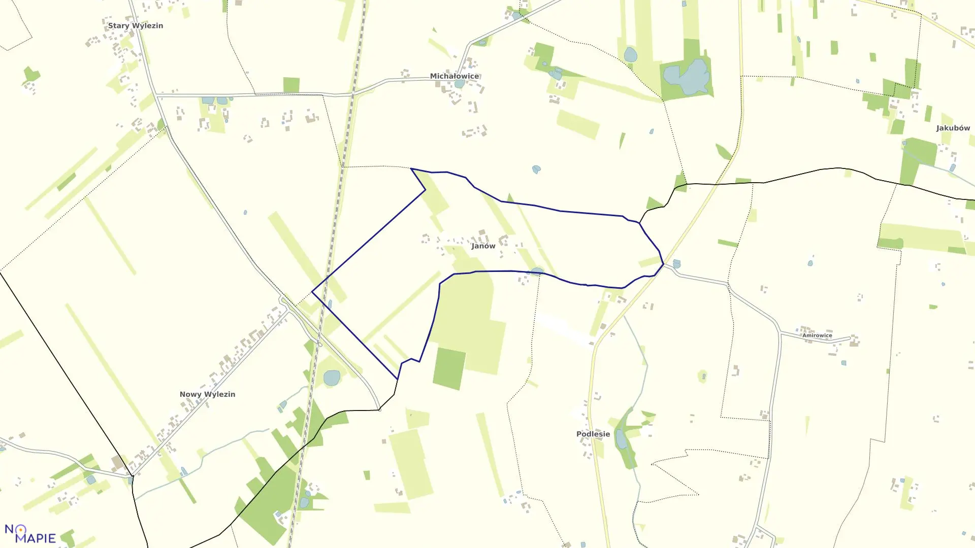 Mapa obrębu JANÓW w gminie Kowiesy